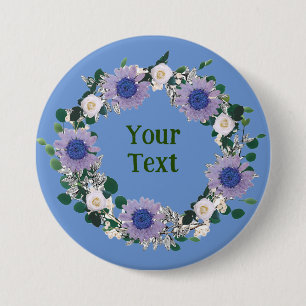Whimsical Blue Flower Wreath Lapel Ornament 7.5 Cm Round Badge
