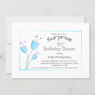 Whimsical Blue Flowers Surprise 30th Birthday Invitation