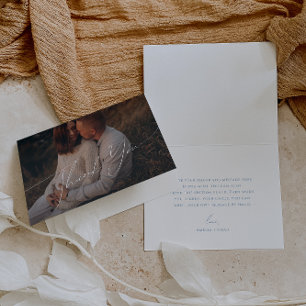 Whimsical Blue Font Folded Photo Baby Shower Thank You Card