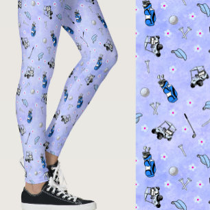 Whimsical blue girly golf themed patterned leggings