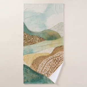 Whimsical Blue Green Brown Abstract Mountains Bath Towel Set