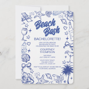 Whimsical Blue Hand Drawn Beach Bash Bachelorette Invitation