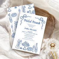 Whimsical Blue Hand Drawn Bridal Brunch Shower
