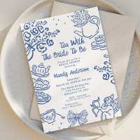 Whimsical Blue Hand Drawn Cherub Tea Bridal Shower