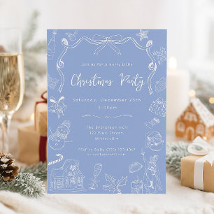 Whimsical Blue Hand Drawn Festive Christmas Party Invitation