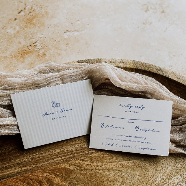 Whimsical Blue Hand Drawn Meal Choice Wedding RSVP Card (Creator Uploaded)