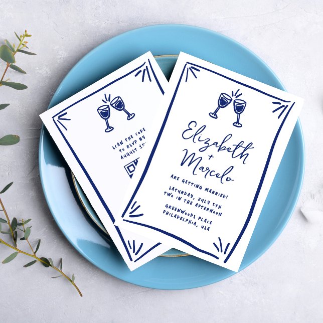 Whimsical Blue Hand Drawn Quirky Wedding  Invitation (Creator Uploaded)
