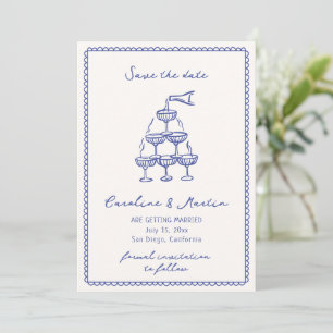 Whimsical blue, Hand drawn wedding save the date  Invitation