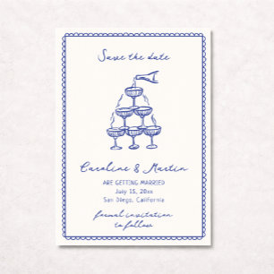 Whimsical blue, Hand drawn wedding save the date  Invitation