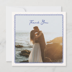 Whimsical, blue hand drawn wedding thank you card