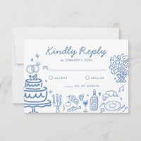 Whimsical Blue HandDrawn Doodles Wedding Response