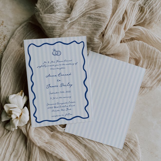 Whimsical Blue Handwritten Wedding Invitation (Creator Uploaded)