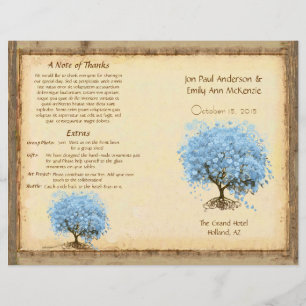 Whimsical Blue Heart Leaf Tree Wedding Program