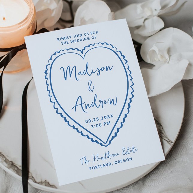 Whimsical Blue Heart Wedding Invitation (Creator Uploaded)