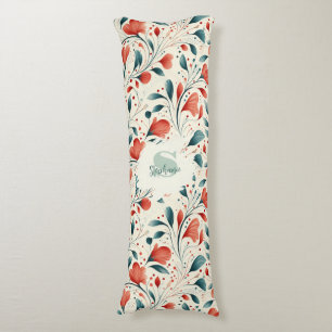 Whimsical Blue Leaf & Red Floral Pattern Body Cushion