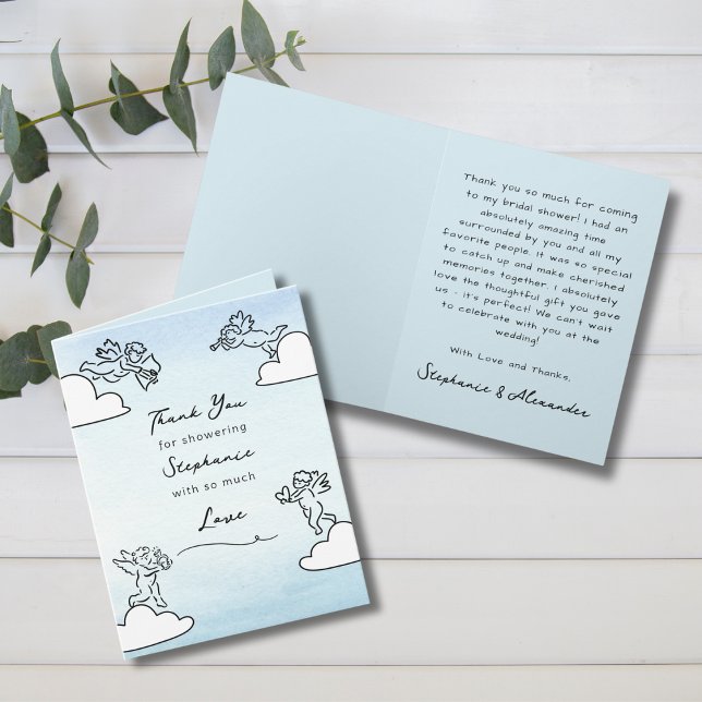 Whimsical Blue Match Made In Heaven Bridal Shower Thank You Card (Creator Uploaded)