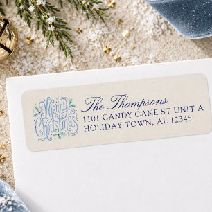 Whimsical Blue Merry Christmas Personalised Return Address Label