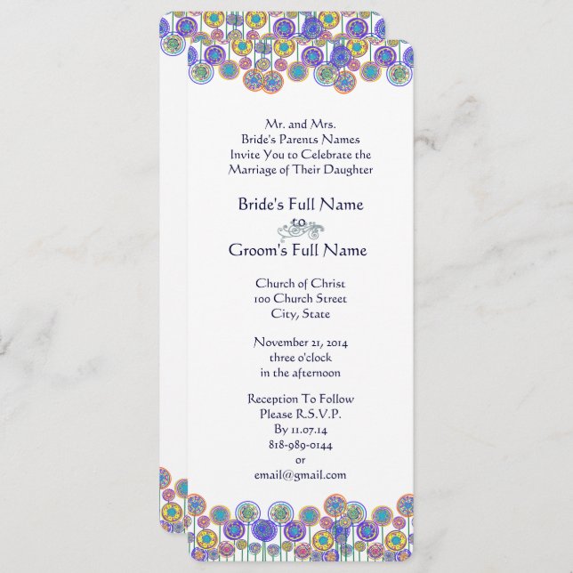 Whimsical Blue Modern Floral Wedding Invitation (Front/Back)