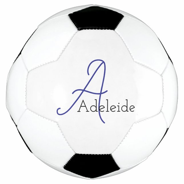 Whimsical Blue Monogram Personalised Soccer Ball (Front)