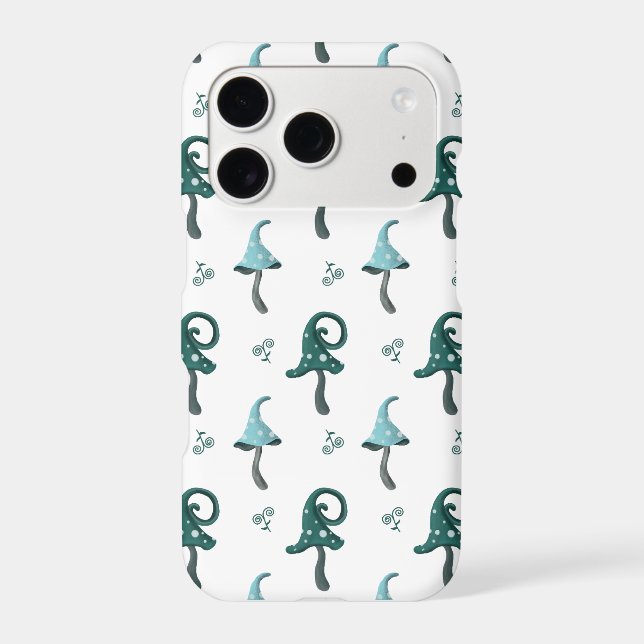 Whimsical Blue Mushroom Pattern iPhone Case (Back)