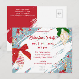 Whimsical Blue Nutcracker Candy Cane Corporate Invitation Postcard