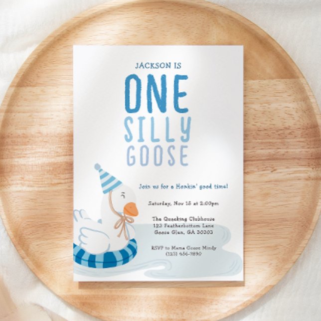 Whimsical Blue One Silly Goose First Birthday Invitation (Creator Uploaded)