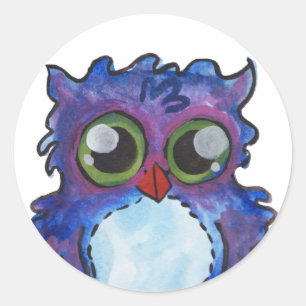 Whimsical Blue Owl Classic Round Sticker