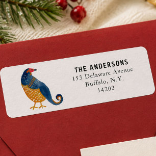 Whimsical Blue Partridge Hand-Drawn Return Address Label