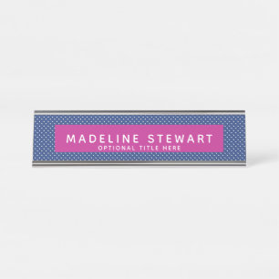 Whimsical Blue Polka Dot Personalised Professional Desk Name Plate