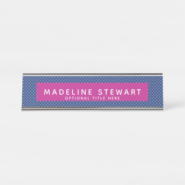 Whimsical Blue Polka Dot Personalised Professional Desk Name Plate (Front)