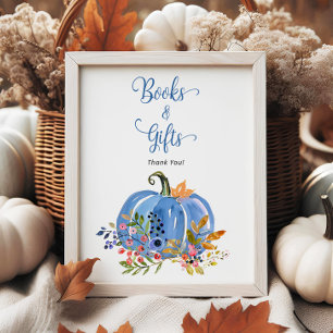 Whimsical Blue Pumpkin Baby Shower Books and Gifts Poster