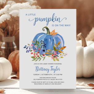 Whimsical Blue Pumpkin Baby Shower Invitation