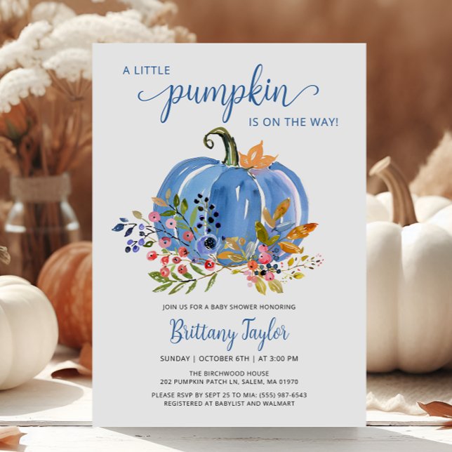 Whimsical Blue Pumpkin Baby Shower Invitation (Creator Uploaded)