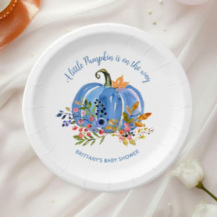 Whimsical Blue Pumpkin Baby Shower Paper Plate