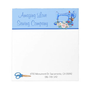 Whimsical Blue Sewing Machine Notepad