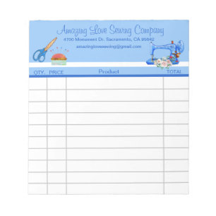 Whimsical Blue Sewing Machine sales receipt   Notepad