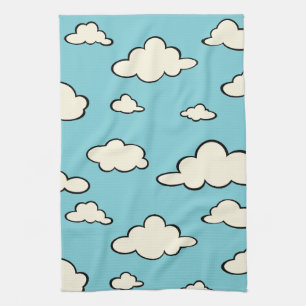 WHIMSICAL BLUE SKY CLOUD PATTERN KITCHEN TOWELS