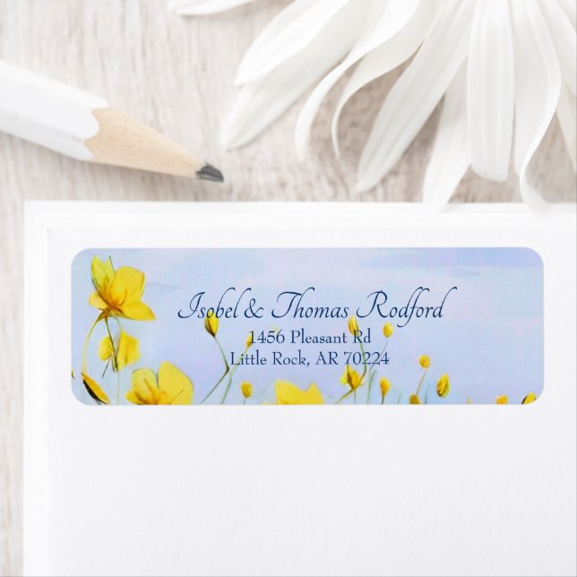Whimsical Blue Sky & Yellow Wildflowers Label Return Address Label (Insitu)