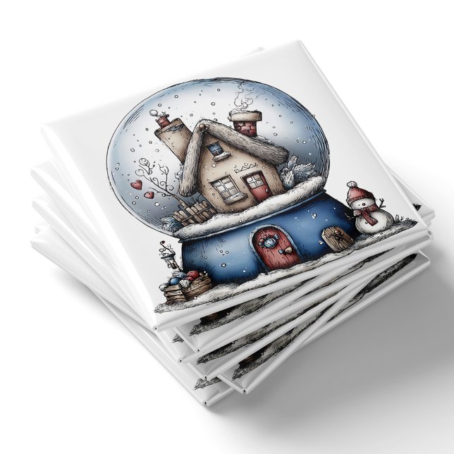 Whimsical Blue Snow Globe Christmas Magnet (Whimsical Blue Snow Globe Christmas Magnet by PiggyPrint Sticker. )
