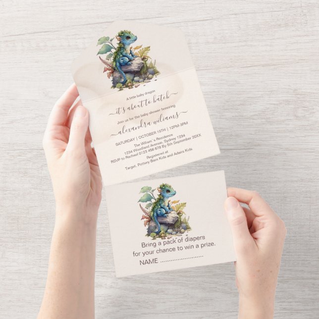 Whimsical Blue Teal Dragon Baby Shower All In One Invitation (Tearaway)