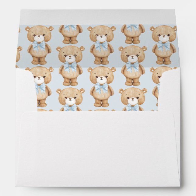 Whimsical Blue Teddy Bear Baby Boy Shower Birthday Envelope (Back (Bottom))
