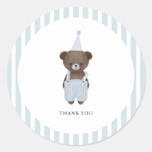 Whimsical blue teddy bear thank you classic round sticker
