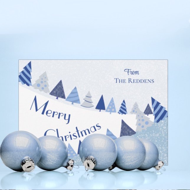 Whimsical Blue Trees Christmas Flat Holiday Card (Creator Uploaded)