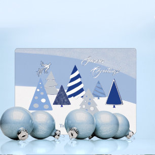 Whimsical Blue Trees Foil Holiday Card