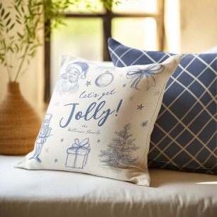 Whimsical Blue Vintage Christmas Holiday Cushion