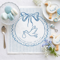Whimsical Blue Watercolor Bow Stripe Baby Shower