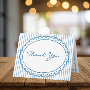 Whimsical Blue Watercolor Bow Stripe Photo Wedding Thank You Card