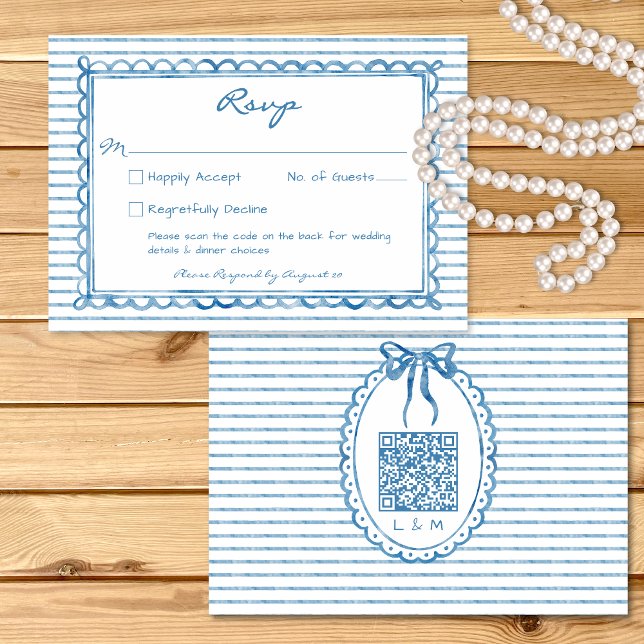 Whimsical Blue Watercolor Stripe Wedding QR RSVP Card (Whimsical Blue Watercolor Stripe Wedding QR RSVP Card)