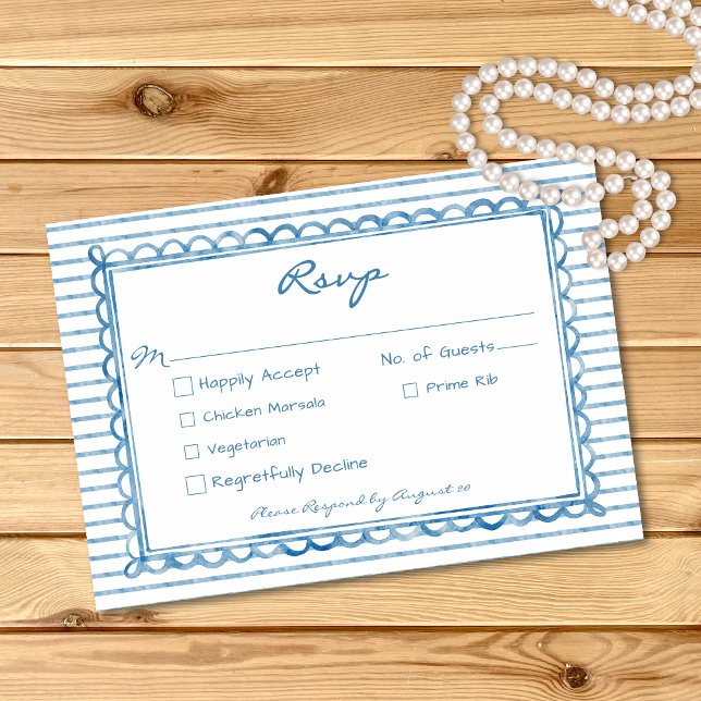 Whimsical Blue Watercolor Stripe Wedding RSVP Card (Whimsical Blue Watercolor Stripe Wedding RSVP Card)
