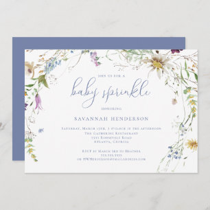 Whimsical Blue Watercolor Wildflower Baby Sprinkle Invitation